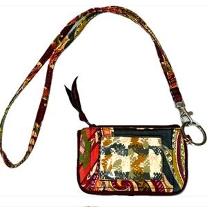 VERA BRADLEY ID CARD HOLDER LANYARD WITH ONE ZIP AND BUTTON UP COMPARTMENT